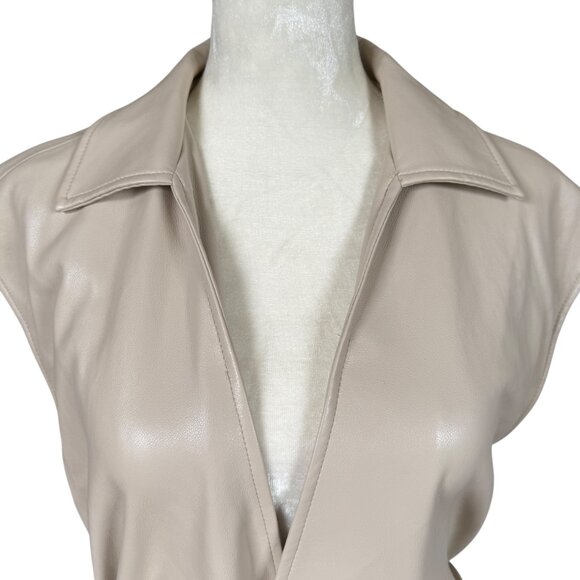 Marc New York knee length beige collared sleeveless belted open jacket vest S - Picture 6 of 11